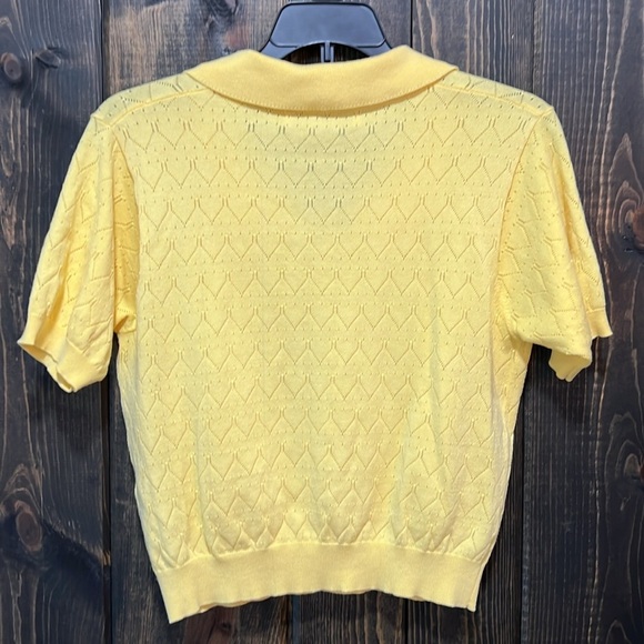 Zara Cropped Polo Top M Yellow Eyelet Short Sleeves Collared Academia Preppy - Picture 5 of 9